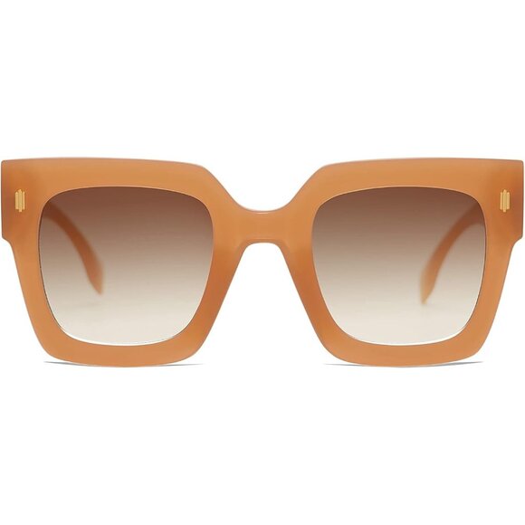 Women Milky Orange Frame/Brown Grading Lens Vintage Oversized Square Sunglasses